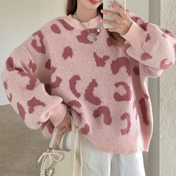 Casual Women's Multicolor Loose Fit Leopard Sweater - Picture 5 of 8